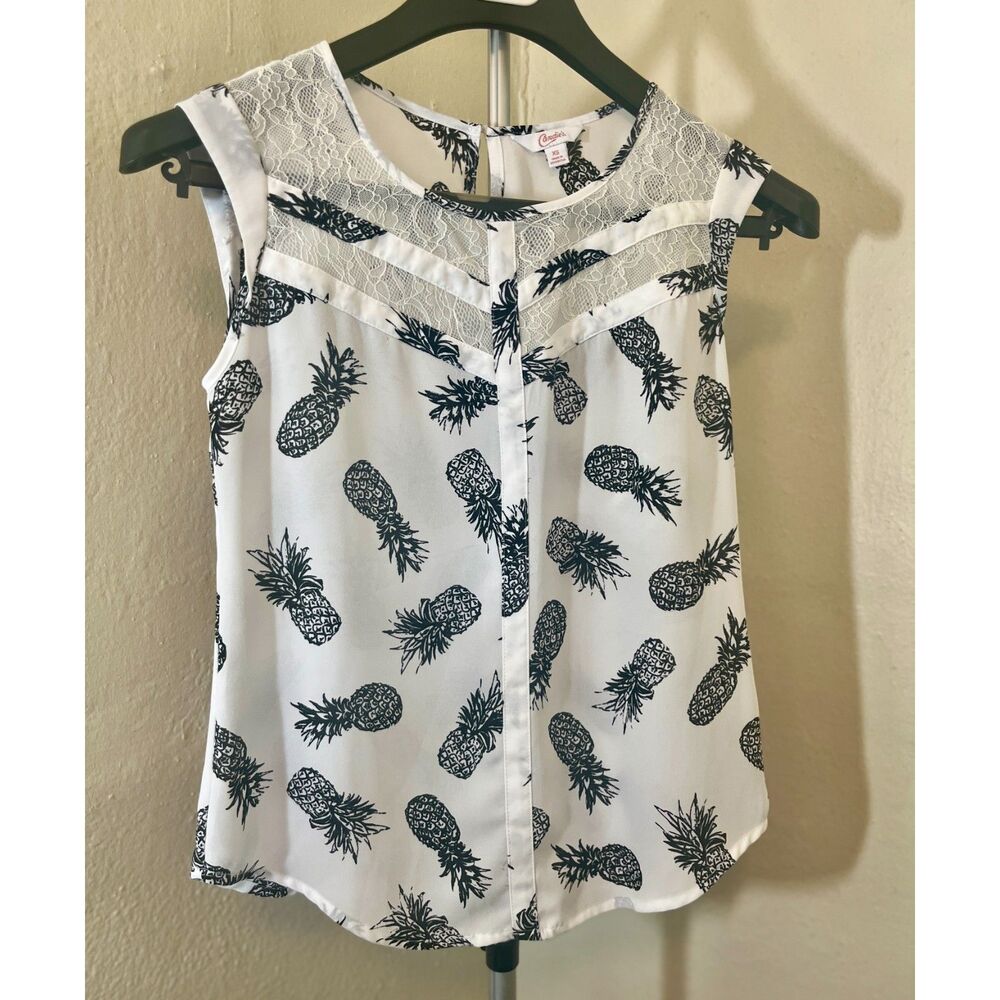Candies sheer black white lace blouse Pineapple tank shirt XS